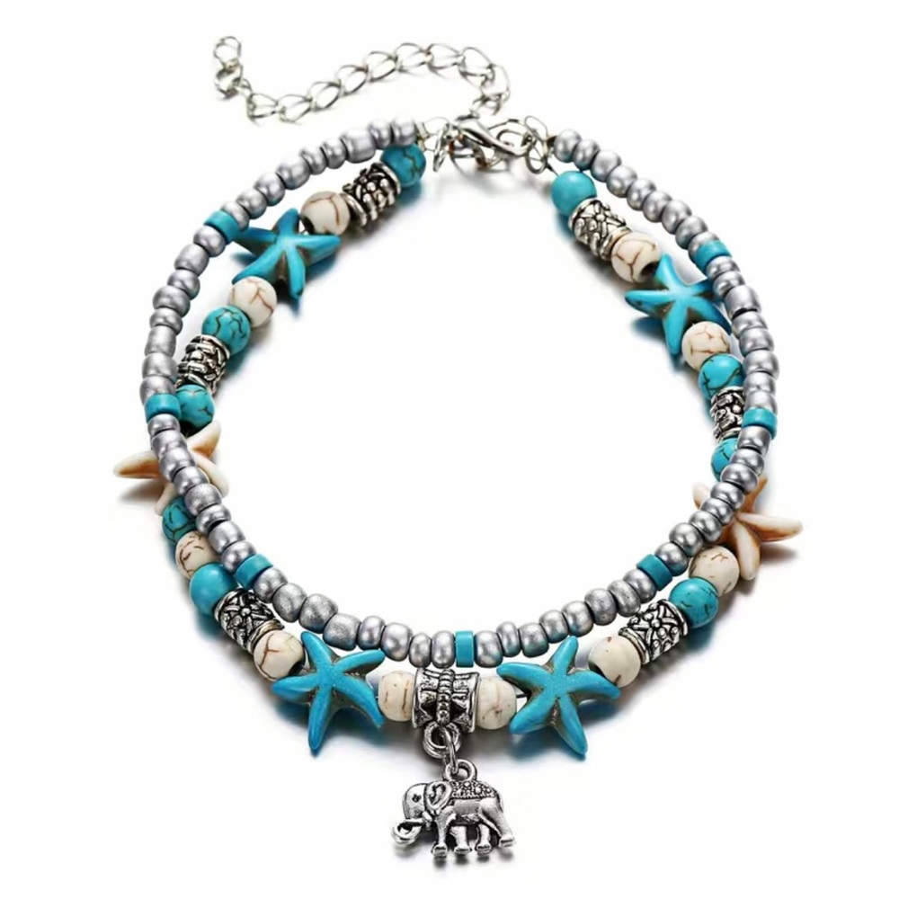 Beaded Ankle Bracelet with Elephant Charm - Picture 1 of 1